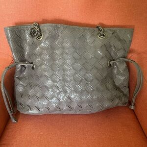 Leather woven tote bag